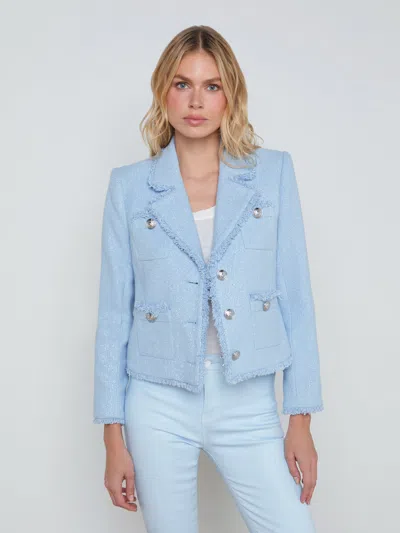 L Agence Sylvia Collared Jacket In Pale Blue Silver