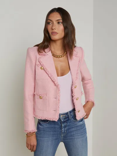 L'agence Sylvia Metallic Tweed Jacket In Pale Pink/gold