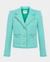 L Agence Sylvia Metallic Tweed Jacket In Aquanickel