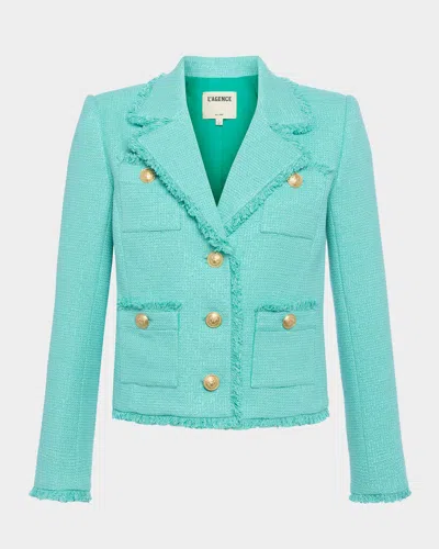 L Agence Sylvia Metallic Tweed Jacket In Aquanickel