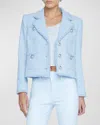 L Agence Sylvia Metallic Tweed Jacket In Pale Blue Silver