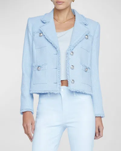 L Agence Sylvia Metallic Tweed Jacket In Pale Blue