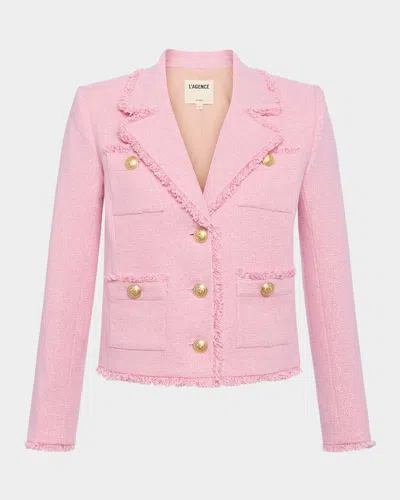 L Agence Sylvia Metallic Tweed Jacket In Pale Pink/gold