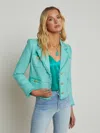 L Agence Sylvia Metallic Tweed Jacket In Aqua/nickel
