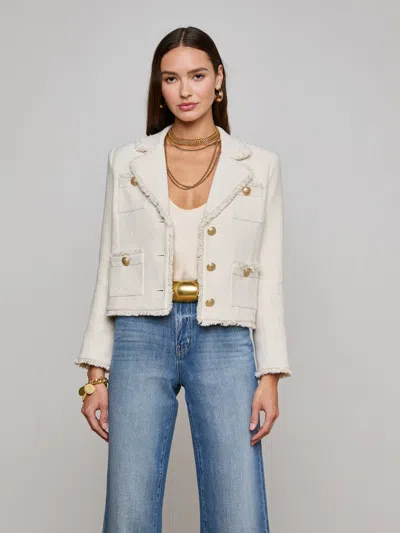 L Agence Sylvia Tweed Jacket In Ivory/light Gold