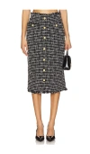 L Agence L'agence Tai Tweed Midi Skirt In 黑色 & 淡褐色