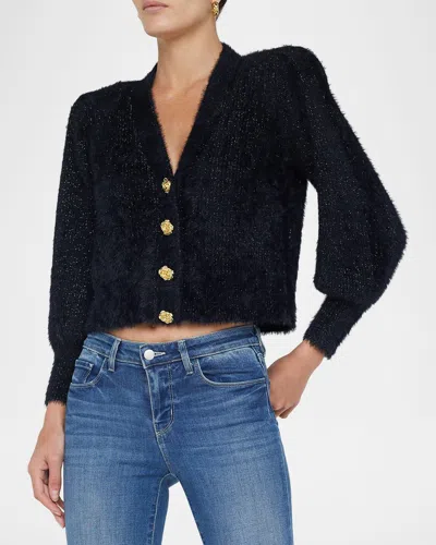 L Agence Tallula Metallic Cardigan In Black Lurex