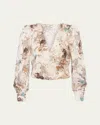 Shop L Agence Tapestry Jungle Kyoto Voluminous-sleeve Bodysuit In Ecr Mt Tapestry Jungle