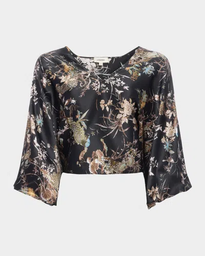 L Agence Tapestry Jungle Parma Kimono-sleeve Blouse In Blk Mlti Tapestry Jungle Print