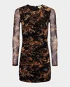 L Agence Tapestry Jungle Sunny Ruched Mesh Mini Dress In Blk Mlti Tapestry Jungle Print