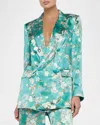 L Agence Taryn Double Breasted Blazer In Teal Cherry Blossom