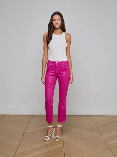 L Agence Tati Coated Bootcut Jean In Festival Fuchsia/white Contrast Coated