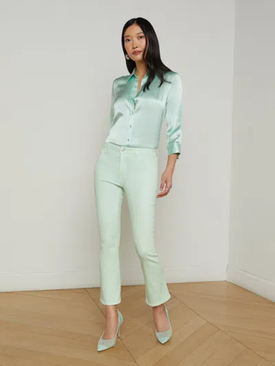 L Agence Tati Coated Bootcut Jean In Pale Jade Coated
