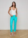 L Agence Tati High-rise Cropped Micro Bootcut Jeans In Pool Blue/white Contrast Coated