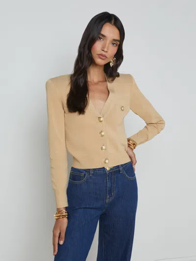 L Agence Taya V-neck Cardigan In Latte Gold