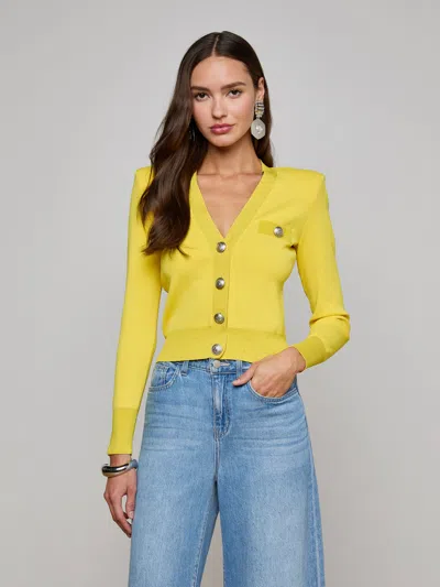 L Agence Taya V-neck Cardigan In Yellow