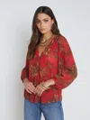 L Agence Teagan Blouse In High Risk Red Multi Jungle Toile