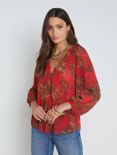 L Agence Teagan Blouse In High Risk Red Jungle Toile