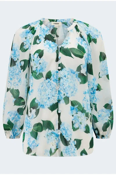 L Agence Teagan Blouse In Ivory Blue Hydrangea