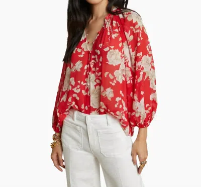 L Agence Teagan Blouse In Red/ivory Ikebana