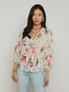 L Agence Teagan Dolman-sleeve Blouse In Ivory Multi Watercolor Dusty Floral