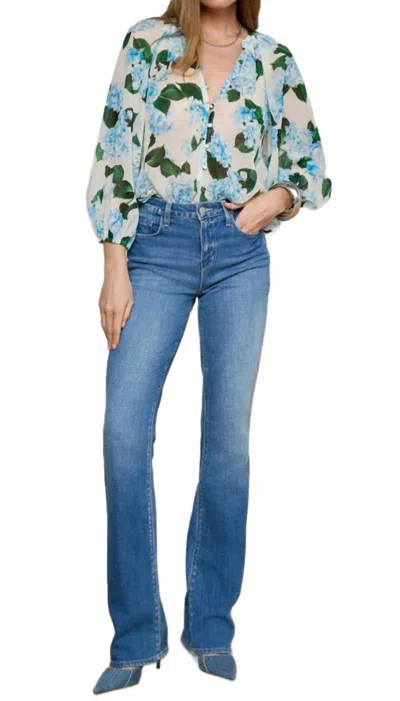 L Agence Teagan Dolman Blouse In Ivory/light Blue In Multi