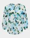 L'agence Teagan Blouse In Ivory Light Blue Hydrangea In Multi