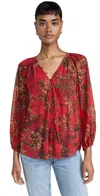 L Agence Teagan Blouse In High Risk Red Mlt Jungle Toile