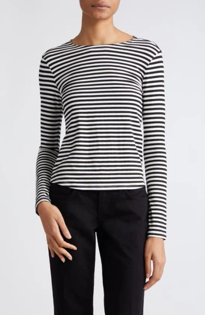 L Agence Tess Long-sleeve Stripe Tee In Black/white Stripe