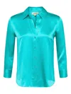 L Agence Three-quarter Sleeve Silk Shirt In Blue