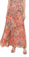 L'agence Torin Pleated Maxi Skirt Orange/light Blue Paisley