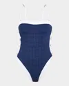 L Agence Tory Colorblock Chic Bandeau One-piece Swimsuit In Marine