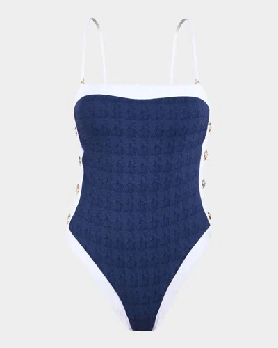 L Agence Tory Colorblock Chic Bandeau One-piece Swimsuit In Marine