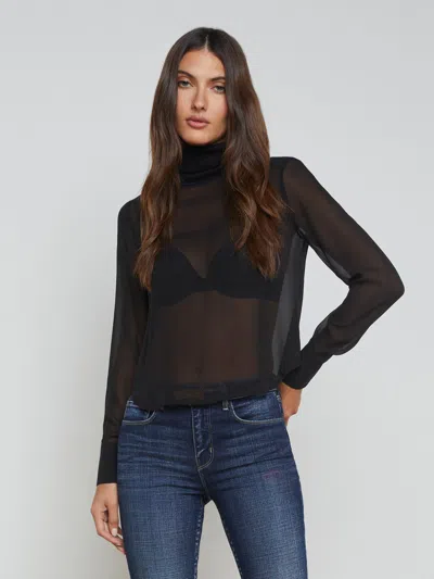 L Agence Toulon Silk Chiffon Turtleneck In Black
