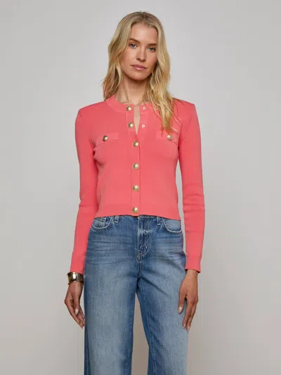 L Agence Toulouse Cardigan In Coral Rose/gold