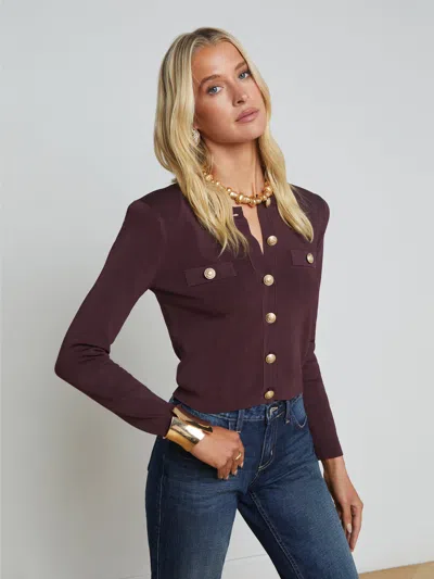 L Agence Toulouse Cardigan In Dark Syrah/gold