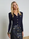 L Agence Milann Midi Snap Front Skirt In Midnight In Midnight/gold