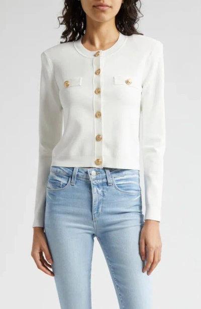 L Agence Toulouse Crewneck Cardigan In Ivory