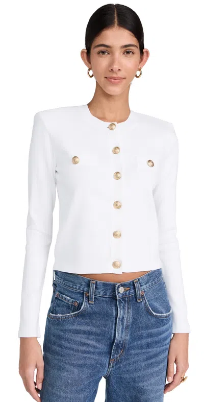 L'agence Womens Knit Long Sleeves Cardigan Sweater In White