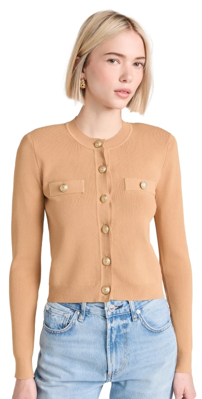 L AGENCE TOULOUSE CROP CREW NECK CARDIGAN SOFT CAMEL