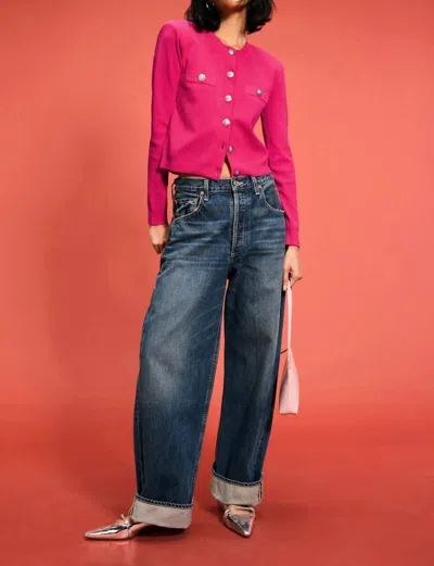 L Agence Toulouse Cropped Cardigan In Ruby/nickel