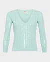 L Agence Trinity Sequin Cabled Pullover Sweater In Pale Jade In Pale Jade