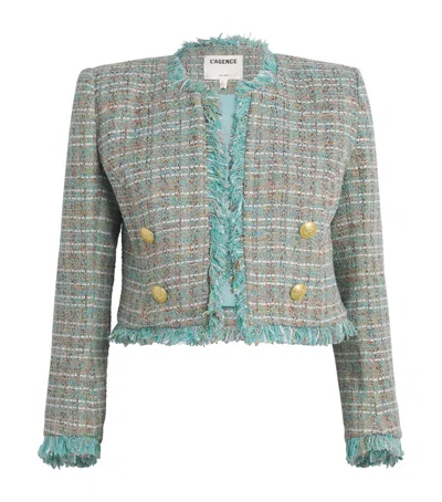 L Agence Tweed Cropped Clydie Blazer In Blue