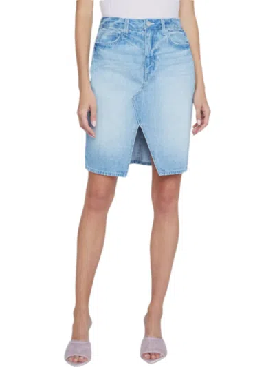 L'agence Denim Skirt Knee Length In Palisade Denim In Blue