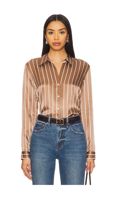 L Agence Tyler Blouse In Chocolate Malt/ecru Stripe