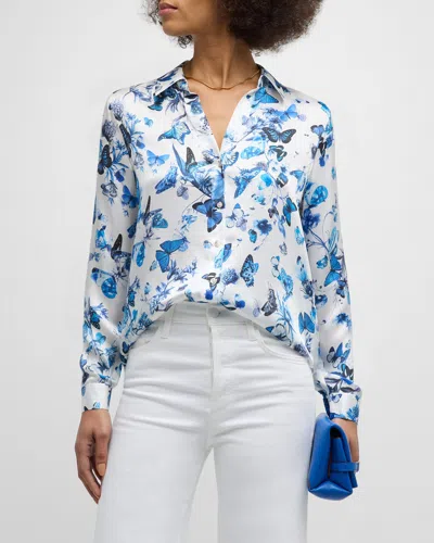 L Agence Tyler Butterflies Button-front Blouse In White