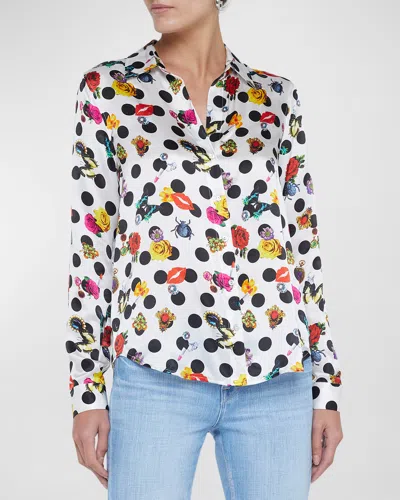 L Agence Tyler Dotted Floral Silk Blouse In Neutral