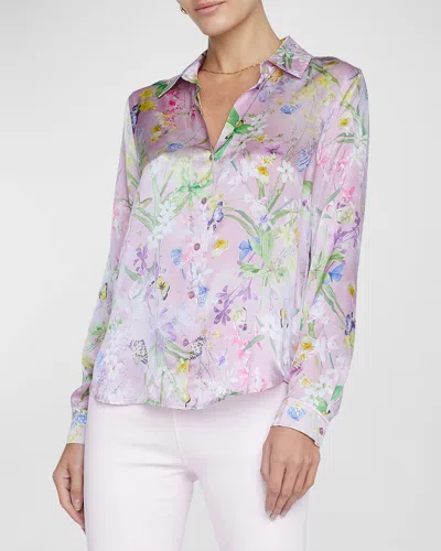 L AGENCE TYLER FLORAL BUTTERFLY SILK BLOUSE