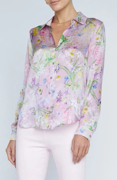 L Agence Tyler Long Sleeve Blouse In Lilac Snow Botanical Butterfly In Lilac Snow Butterfly