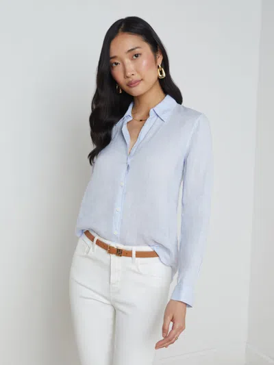 L Agence Tyler Linen Blouse In Cornflower